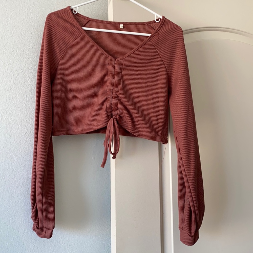 Shein Maroon Tie Front Crop Top